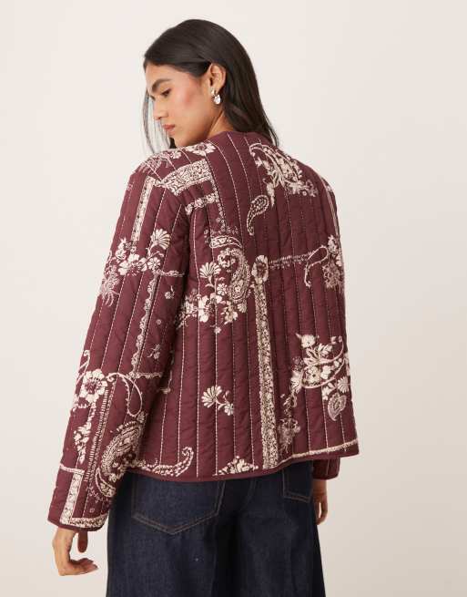 Nobody's Child quilted jacket in burgundy paisley print, 4 of 4