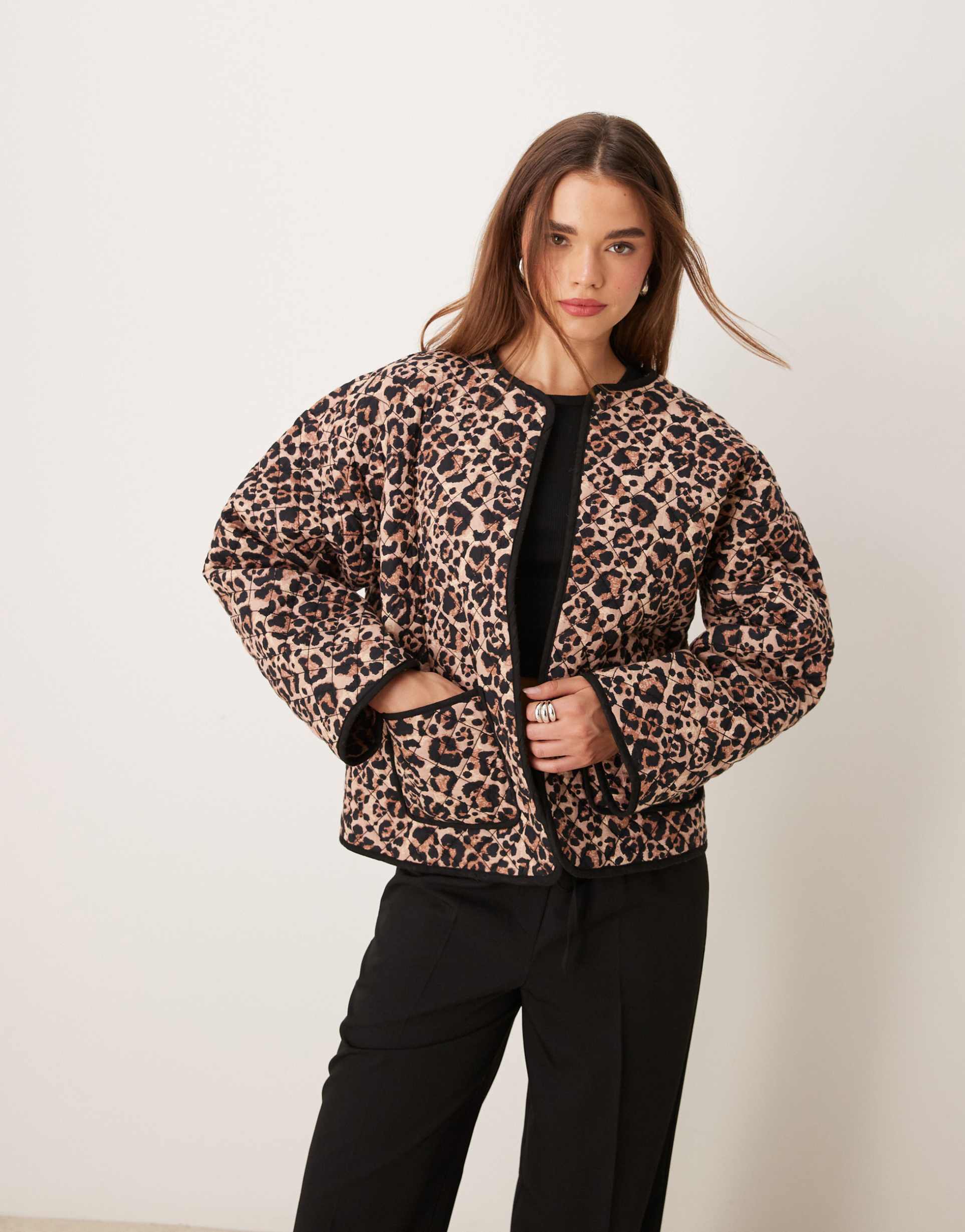 nobody's child quilted jacket in leopard print