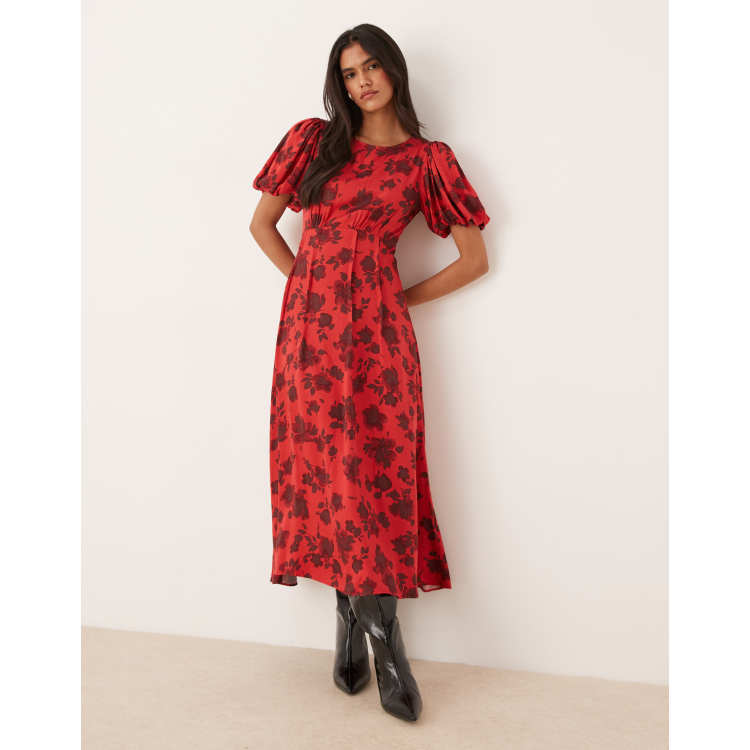 orange midi wedding guest dress Exquisite See-Through Lantern Long Sleeve Midi Length Sequin Tulle Wed