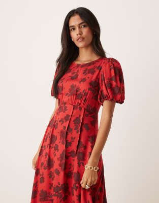Nobody's Child Quinn Puff Sleeve Midi Dress In Red