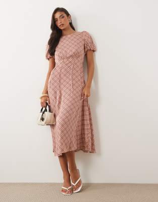 Nobody's Child Quinn Satin Puff Sleeve Midi Tea Dress In Pink