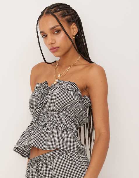 Nobody's Child Rach bandeau crop top in black and white gingham - part of a set - view 1