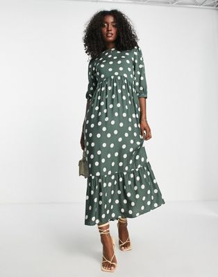 Nobody's Child Rachel oversized polka dot dress in khaki green