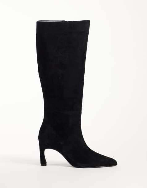 Nobody's Child real leather pointed toe heeled knee high boot in black - view 1