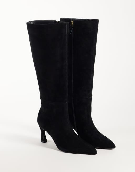 Nobody's Child real leather pointed toe heeled knee high boot in black, 2 of 4