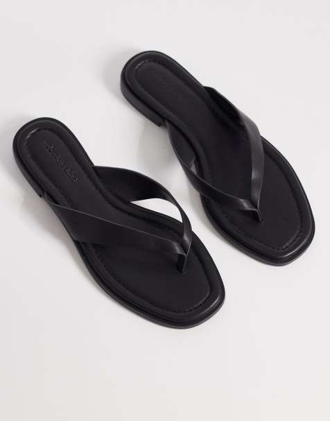 Nobody's Child real leather thong flat sandals in black - view 1