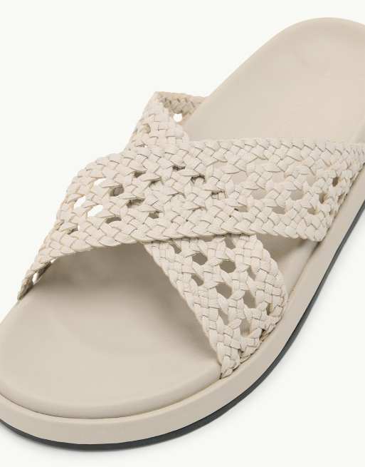 Nobody's Child real leather woven cross strap slider in white, 3 of 4