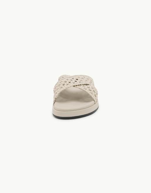 Nobody's Child real leather woven cross strap slider in white, 4 of 4
