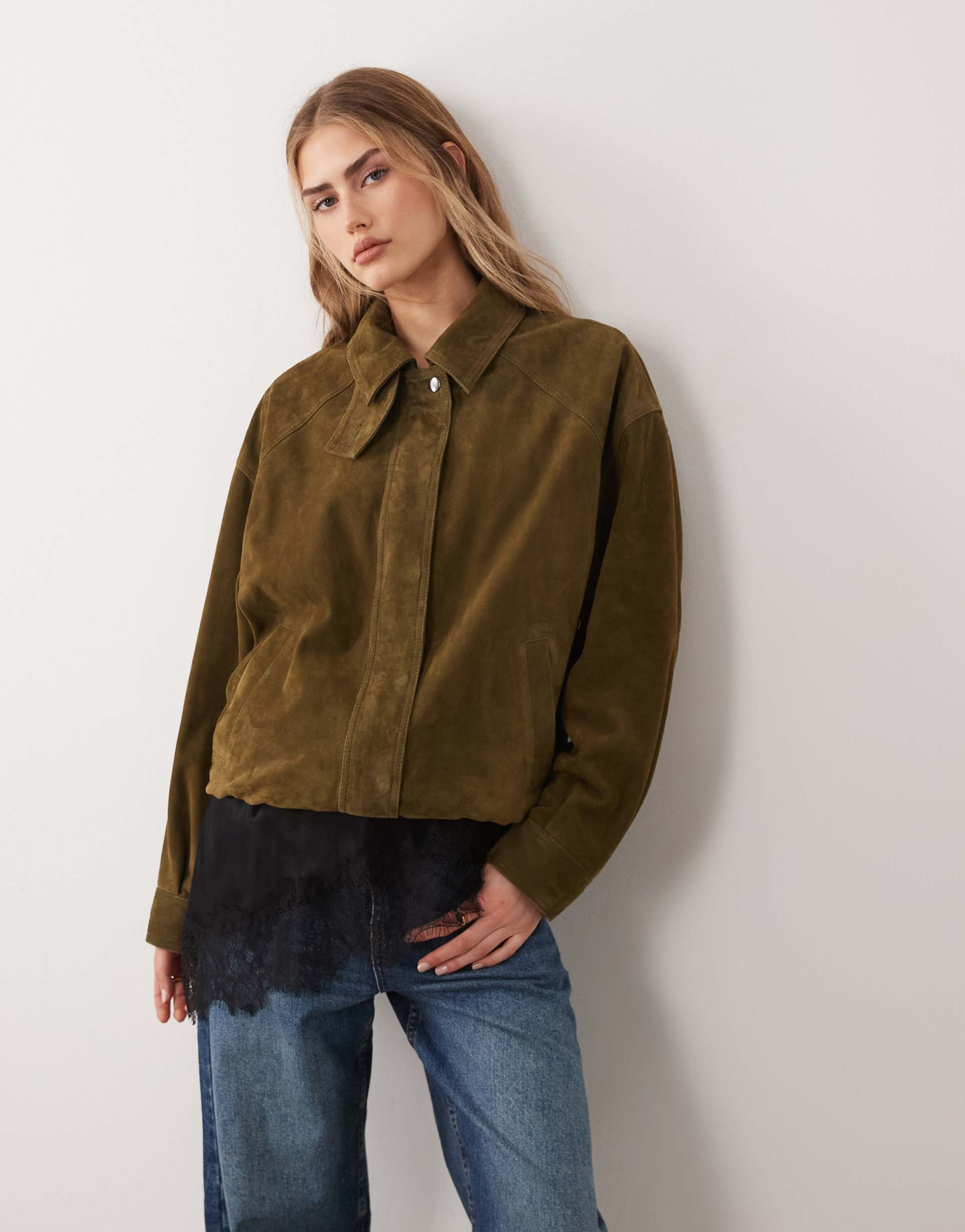 nobody's child real suede bomber jacket in green