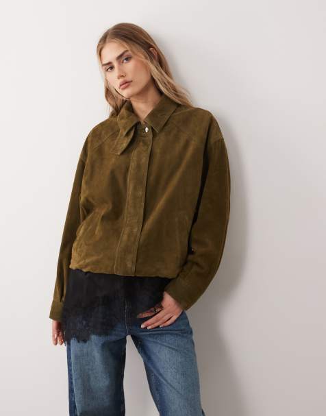 Nobody's Child real suede bomber jacket in khaki
