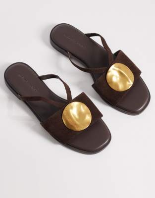  real suede metal disc detail slip on sandals 