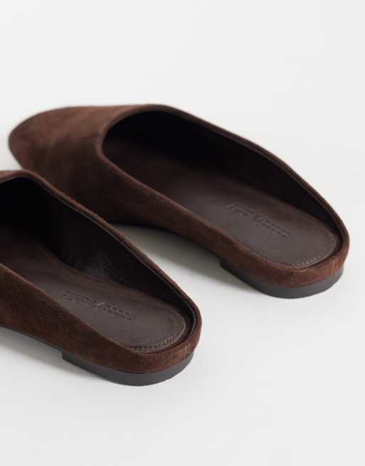 Nobody's Child real suede square toe open back ballerina shoe in chocolate, 4 of 4