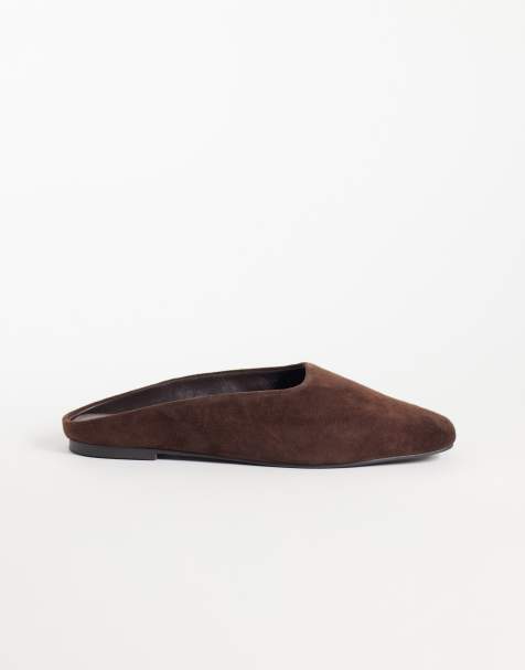 Nobody's Child real suede square toe open back ballerina shoes in chocolate - view 1