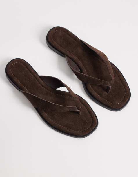 Nobody's Child real suede thong flat sandal in brown - view 1