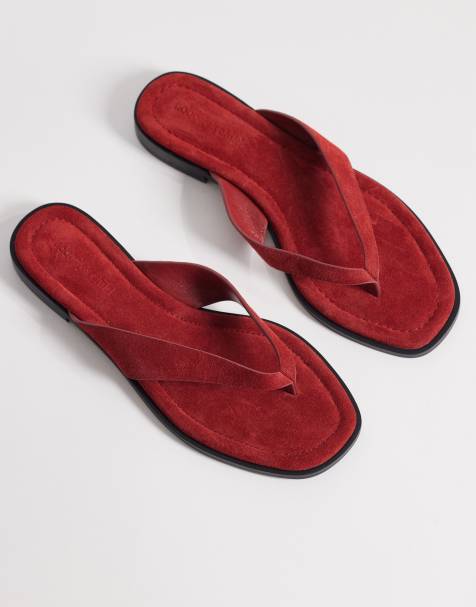 Nobody's Child real suede thong flat sandals in red - view 1