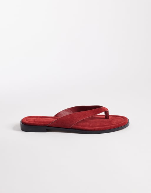 Nobody's Child real suede thong flat sandals in red, 2 of 4