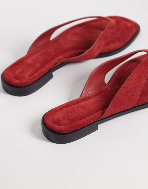 Nobody's Child real suede thong flat sandals in red, 3 of 4