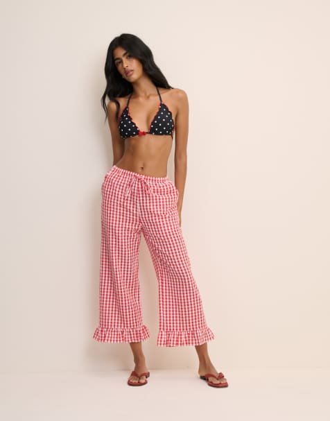 Nobody's Child Red gingham frill edge beach trousers in red - view 1
