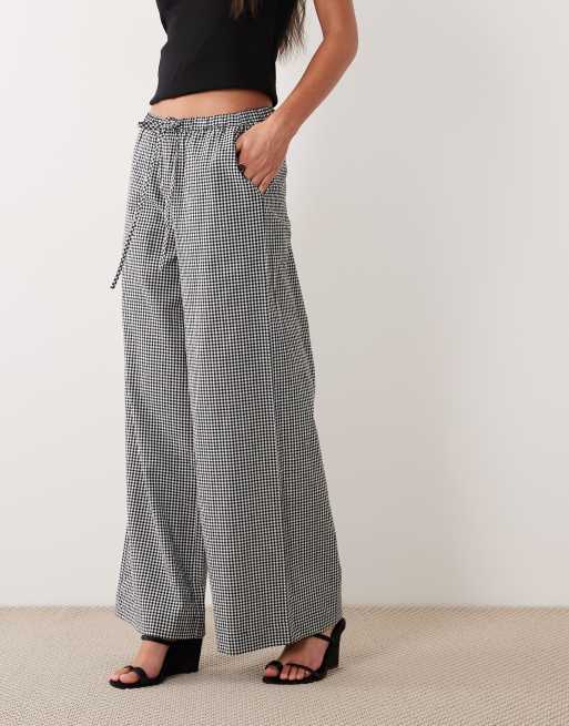 Nobody's Child Reese cotton drawstring wide leg pants in black gingham, 2 of 5