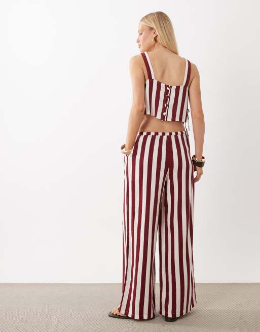 Nobody's Child Reese linen blend drawstring wide leg pants in red stripes, 3 of 5