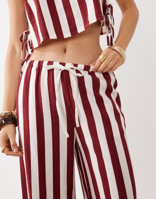 Nobody's Child Reese linen blend drawstring wide leg pants in red stripes, 5 of 5