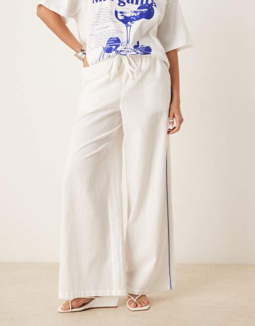Nobody's Child Reese wide leg trousers in white with blue side stripe, 2 of 5
