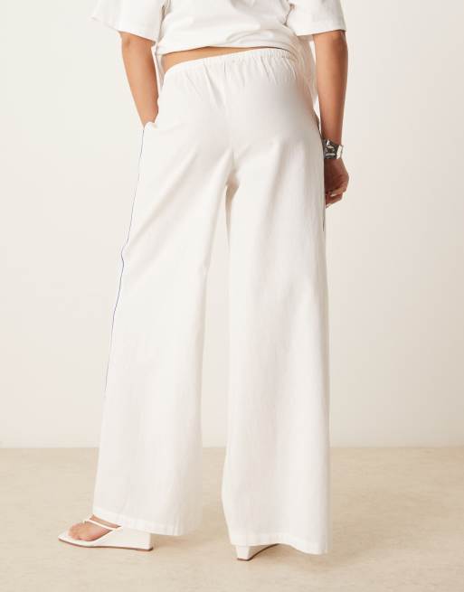 Nobody's Child Reese wide leg trousers in white with blue side stripe, 4 of 5
