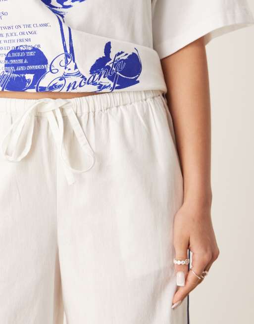 Nobody's Child Reese wide leg trousers in white with blue side stripe, 5 of 5