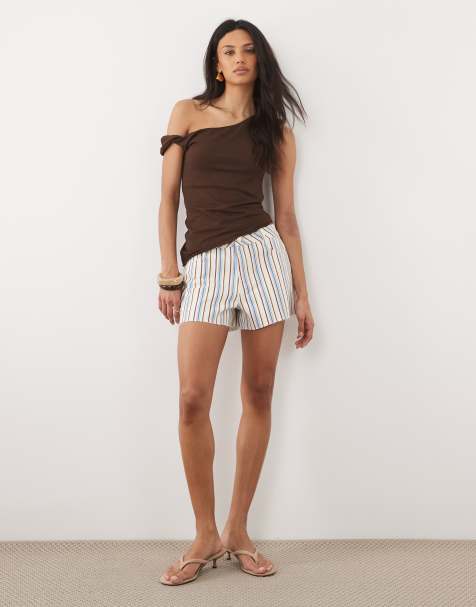 Nobody's Child - Regent - Pantaloncini di jeans in cotone a righe multicolore con fondo grezzo - view 1