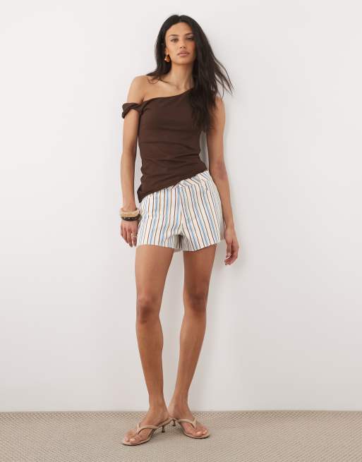 Nobody's Child - Regent - Short en denim de coton à rayures avec ourlets bruts - Multicolore