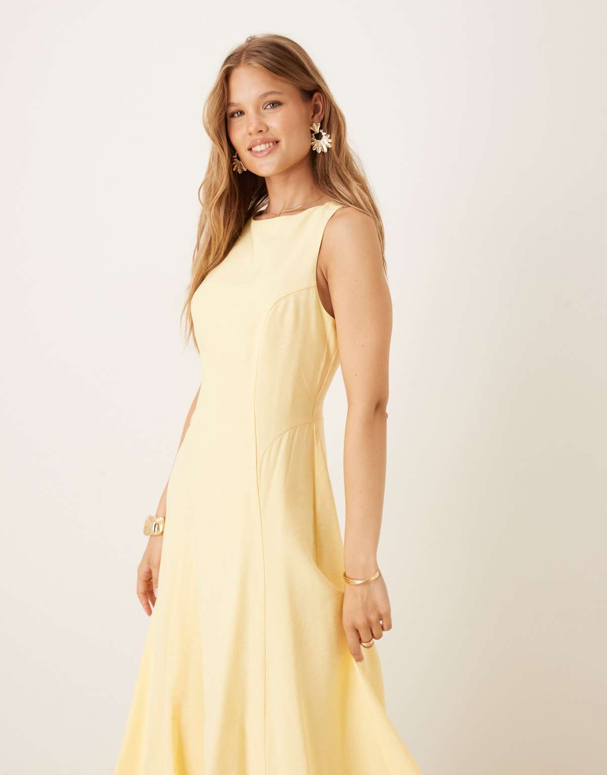Nobody's Child Reign a-line midi dress in lemon