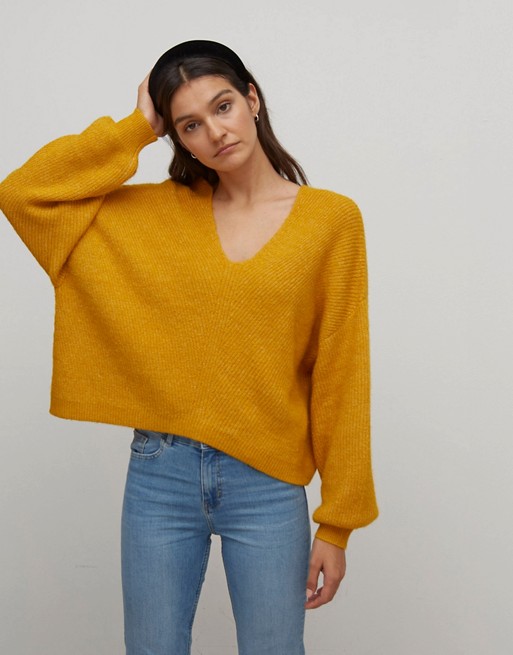 Nobody's Child relaxed fisherman jumper in mustard knit