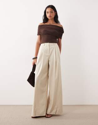 Nobody's Child Relaxed Tailored Pants With Vent In Brown