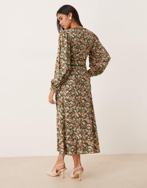 Nobody's Child Remy v-neck balloon sleeve midi dress in green floral