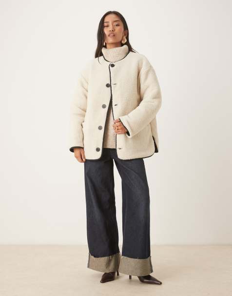 Nobody's Child reversible quilted borg jacket in ivory and black - view 1