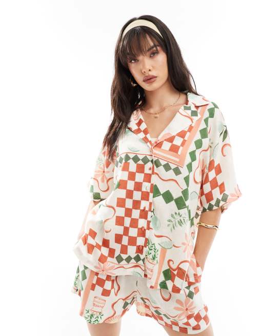 Nobody's Child Rhian linen shirt in cream print - part of a set