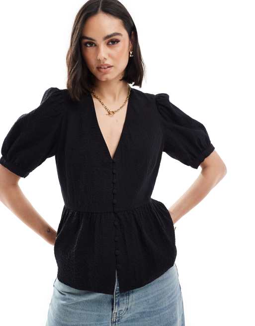 Nobody's Child - Ria - Blusa nera con fondo peplo