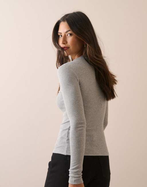Nobody's Child Rib jersey long sleeve top in grey, 2 of 5