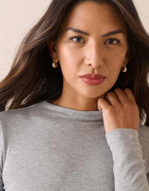 Nobody's Child Rib jersey long sleeve top in grey, 3 of 5