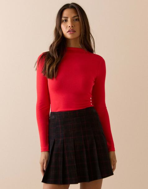 Nobody's Child Rib jersey long sleeve top in red - view 1
