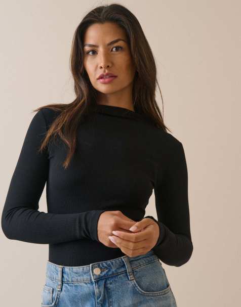 Nobody's Child Ribbed boat neck jersey top in black