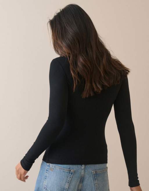 Nobody's Child Ribbed boat neck jersey top in black, 2 of 5