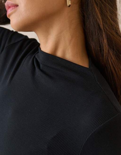 Nobody's Child Ribbed boat neck jersey top in black, 3 of 5