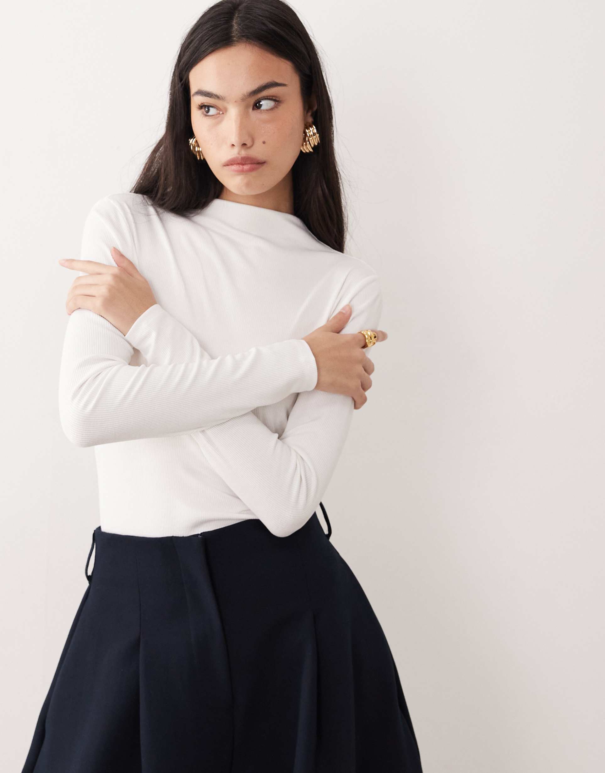 nobody's child ribbed grown on neck long sleeve top in white