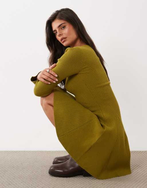 Nobody's Child ribbed jersey crew neck skater mini dress in chartreuse, 2 of 4
