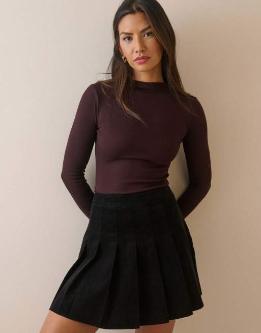 Nobody's Child Ribbed long sleeve top in brown, 4 of 5