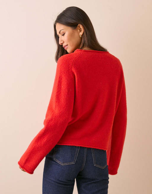 Nobody's Child Ribbed trim boat neck jumper in red, 2 of 5