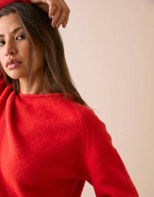 Nobody's Child Ribbed trim boat neck jumper in red, 3 of 5