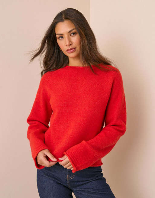 Nobody's Child Ribbed trim boat neck jumper in red, 5 of 5