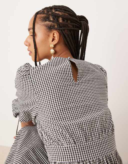 Nobody's Child Ricky puff sleeve midi dress in mono gingham